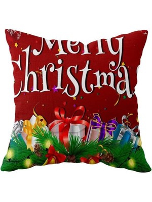 Pelangi Merry Christmas Yılbaşı Hediye Tema Çift Taraflı Gizli Fermuar Kırlent Koltuk Yastık Kılıfı, Bordo-Beyaz-Yeşil 43 x 43