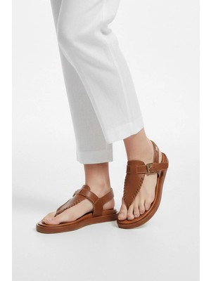 Deriderim Taba Parmak Arası Deri Kadın Sandalet