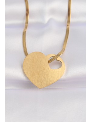 Vice Avm 316L Çelik İtalyan Zincir Altın Renk Düz Plaka Kalp Kolye  TG-VİCE8637 TG-V 2633