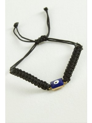 Zero Land Nrzsnt Dikdörtgen Nazar Makrome Ip Bileklik - Siyah