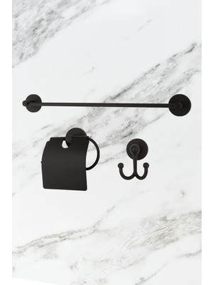 Feyza Design Şık Siyah Tuvalet Peçeteliği ve Banyo Seti, Uzun Havluluk Bornoz Askısı