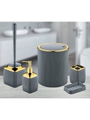 Feyza Design 5 Parça Gri ve Gold Banyo Seti, Şıklık ve Konfor Için Tasarlandı