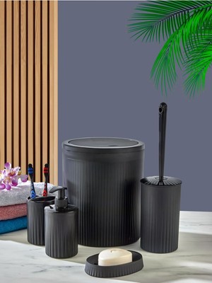 Feyza Design Şık 5'li Siyah Banyo Seti, Modern ve Estetik Tasarım