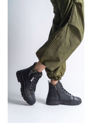 Aesco Amber Bağcıklı Fermuarlı Ortopedik Taban Kadın Bot  Cst - Siyah