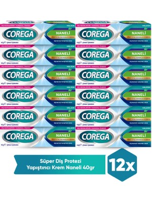 Corega Naneli Aroma Süper Diş Protezi Yapıştırıcı Krem 40 gr 12 Adet Güçlü Tutuş