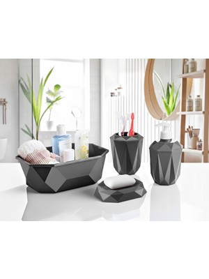 Feyza Design Modern 4'lü Geometrik Banyo Seti Sabunluk Diş Fırçalık ve Sepetlik