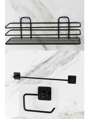 Feyza Design Siyah Banyo Rafı ve Havluluk Seti, Pratik ve Şık Tasarım