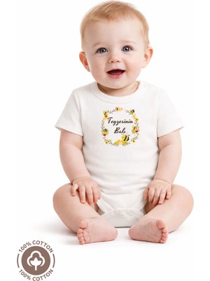 Miniel Özel Tasarım %100 Organik Pamuklu Teyzesinin Balı Baskılı Bebek Body Zıbın