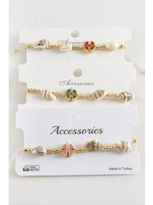 Zero Land Nrzsnt Yonca Deniz Kabuğu Inci Makrome Ip Bileklik - Pembe