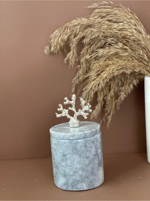 Feyza Design Gri Mermer Dekoratif Pamukluk ve Baharatlık Seti, Şık ve Zarif Tasarım