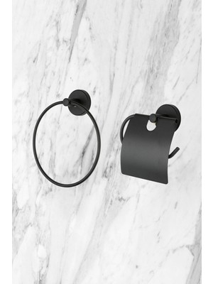 Feyza Design 2'li Banyo Seti Yuvarlak Havluluk ve Geniş Kapaklı Tuvalet Kağıtlığı