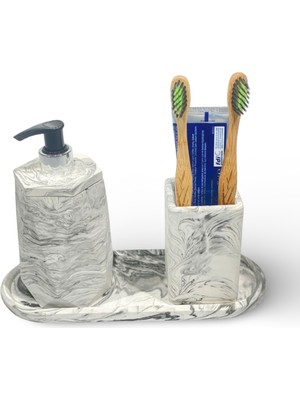 Feyza Design Modern Mermer Temalı 3 Parça Beton Banyo Aksesuar Seti