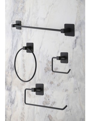 Feyza Design Kare Yapışkanlı Set, Uzun Rulo ve Tuvalet Kağıtlık, Siyah Renk