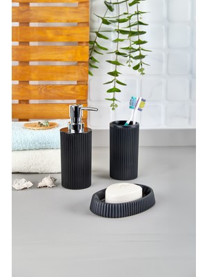 Feyza Design 3'lü Plastik Banyo Aksesuar Seti, Modern Tasarım, Sabunluk ve Diş Fırçalık