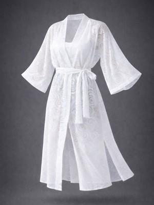 Retrobird Yakma Transparan Kumaş Kimono Kadın Beyaz
