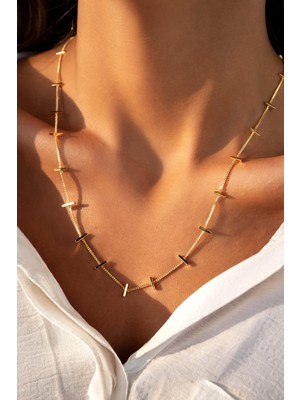 Tuel Modern Çubuk Zincir Kolye Gold – Paslanmaz Çelik Kadın Kolye