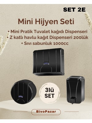 Feyza Design Pratik 3'lü Hijyen Seti Siyah, Sıvı Sabunluk, Tuvalet Kağıt Dispenseri, Havlu Dispenseri