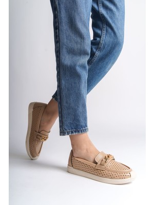 Aesco Lızy Bağcıksız Ortopedik Rahat Taban Kalp Desenli Kadın Babet Ayakkabı  Ckt - Ten