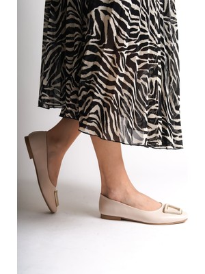 Aesco Kaylee Bağcıksız Ortopedik Rahat Taban Toka Detaylı Kadın Babet Ayakkabı  Ckt - Krem