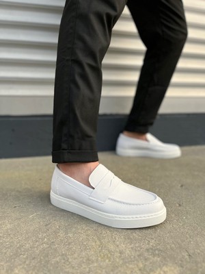 Aesco JY180 Estilo x Bağcıksız Cilt Erkek Günlük Spor Klasik Ayakkabı Cbt - Beyaz