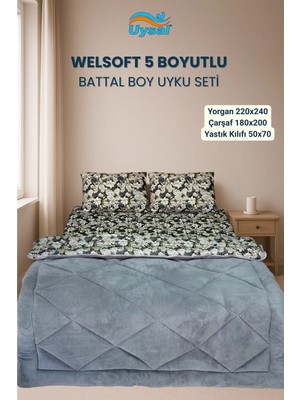 Uysal Yorgan Welsoft 5 Boyutlu Battal Boy Uyku Seti GRİ