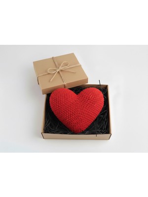 Kadife El Örgüsü Kalp Yastık – Dekoratif Tasarım, Özel Kutulu