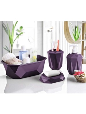 Feyza Design Mor Prizma 4'lü Banyo Seti, Organizer ve Dekorasyon Için Şık Tasarım
