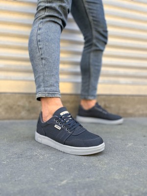 Aesco JY0118 Rex Bağcıklı Keten Kumaş Erkek Günlük Sneaker Ayakkabı Kgt - Füme