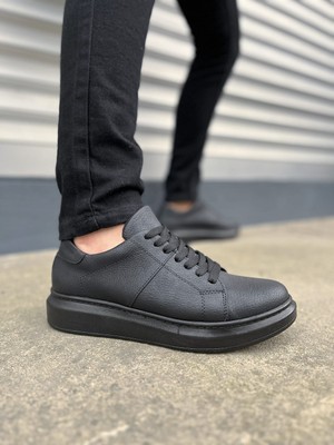 Aesco JY151 Boost Bağcıklı Cilt Erkek Günlük Sneaker Ayakkabı Cst - Siyah