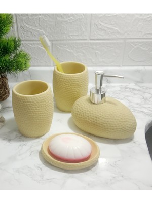 Feyza Design Sarı Petek Dörtlü Banyo Seti, 20X20X13CM, Şık ve Pratik Tasarım