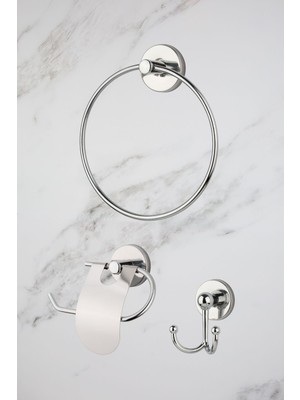 Feyza Design Krom Halka Havluluk ve Banyo Aksesuar Seti, 3'lü, Şık Tasarım