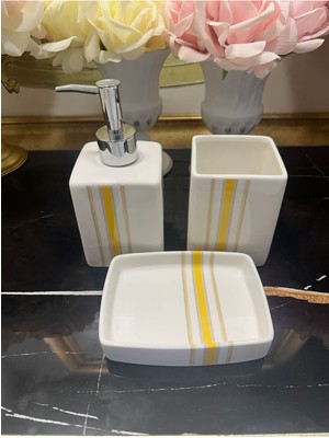 Feyza Design Şık ve Kullanışlı 3'lü Porselen Banyo Seti, Pratik ve Estetik Tasarım