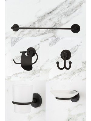 Feyza Design Siyah Uzun Havluluk Dar Kapaklı Tuvalet Kağıtlığı Bornoz ve Sabunluk Organizer