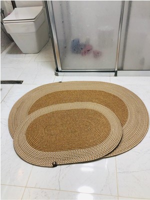 Feyza Design Doğal Jüt ve Hasır Banyo Paspas Takımı, Bohem ve Iskandinav Tarzı