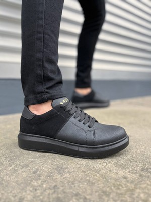 Aesco JY151 Boost Bağcıklı Cilt Süet Erkek Günlük Sneaker Ayakkabı Csst - Siyah