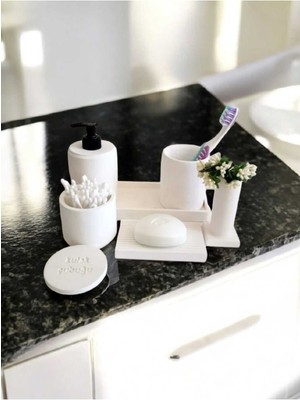 Feyza Design Modern Beyaz Beton Banyo Seti, Tuvalet ve Aksesuar Takımı