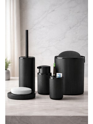 Feyza Design 5'li Banyo Aksesuar Seti, Kapaklı Çöp Kovası, Sabunluk, Diş Fırçalık
