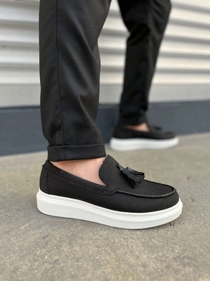 Aesco JY154 Blaze Bağcıksız Püsküllü Keten Erkek Günlük Spor Klasik Ayakkabı Kbt - Siyah