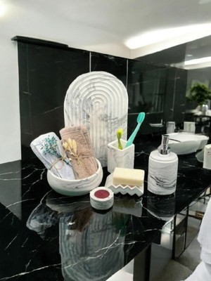 Feyza Design Şık Mermer Serisi Banyo Seti, Havluluk ve Sıvı Sabunluk Içerir