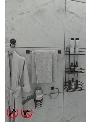 Feyza Design Siyah Set: Uzun Havlu, Tuvalet Kağıdılık ve Bornoz ile Şık Banyo Dekoru