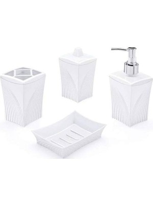 Feyza Design Şık 4 Parçalı Banyo Seti: Sabunluk, Diş Fırçalık, Sıvı Sabunluk ve Aksesuar Kutusu