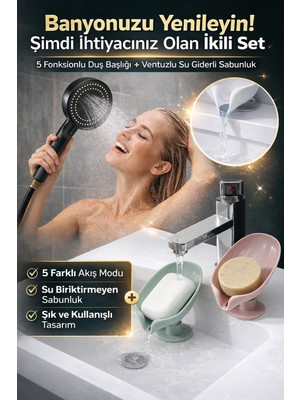 Feyza Design Çok Fonksiyonlu Duş Başlığı ve Sabunluk Seti, Tasarruflu Banyo Konforu