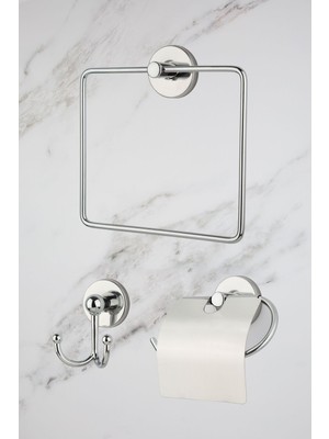 Feyza Design Krom Kare Havluluk ve Peçetelik Seti, Geniş Kapaklı, Bornoz Askısı 3'lü