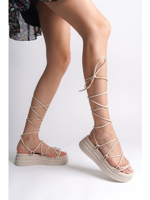 Aesco Samantha Bilekten Bağlamalı Ortopedik Taban Kadın Terlik  Ckt - Krem