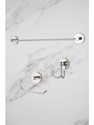 Feyza Design Krom Uzun Havluluk ve Bornoz Askısı 3'lü Banyo Aksesuar Seti