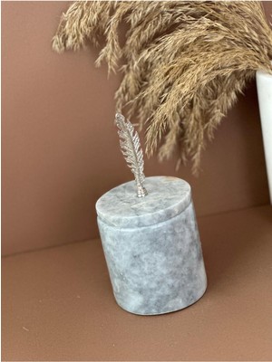 Feyza Design Gri Mermer Dekoratif Pamukluk ve Baharatlık Seti, Şık ve Zarif Tasarım