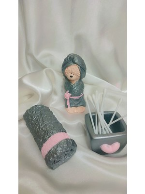 Feyza Design 3’lü Doğal Taş Banyo Seti, Sabunluk, Havlu ve Kutu ile Şık Tasarım