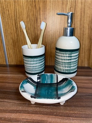 Feyza Design Renkli Seramik Banyo Seti, 3 Parça, Şık ve Modern Tasarım