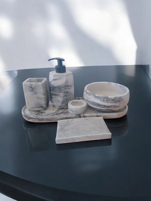 Feyza Design Modern Antrasit 6'lı Beton Banyo Seti, Sabunluk, Diş Fırçalık ve Aksesuarlar