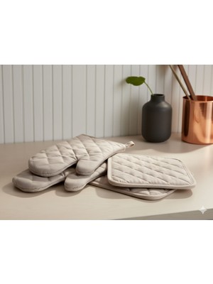 Rozet Tekstil Antrasit Yanmaz,ısıya Dayanıklı Isı Geçirmeyen Mutfak Fırın Tencere Eldiveni Tutacak Seti 2 Eldiven 2 Tutacak